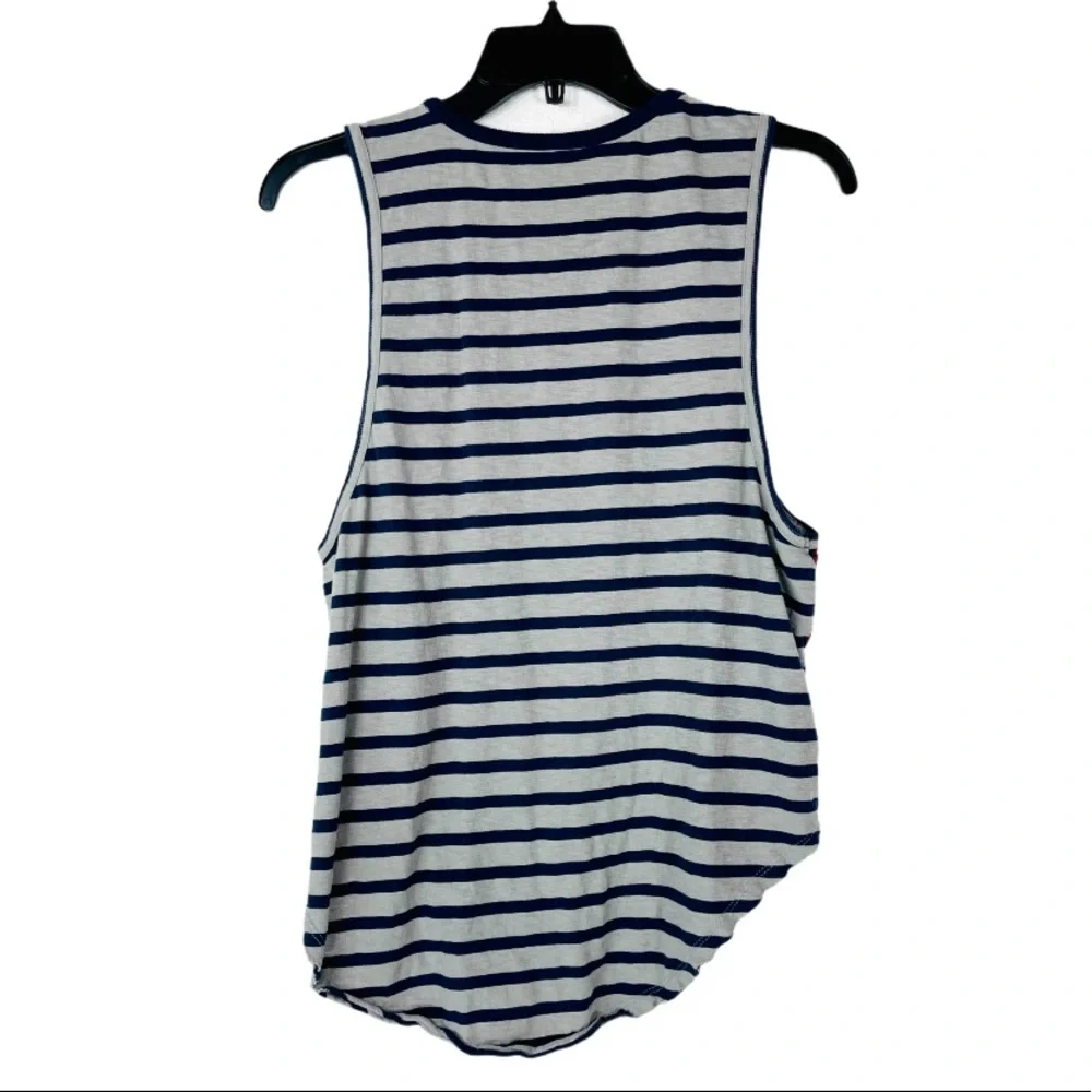 Free People tank top blue gray “wear your sparkle” embroidered striped boho - Picture 12 of 12